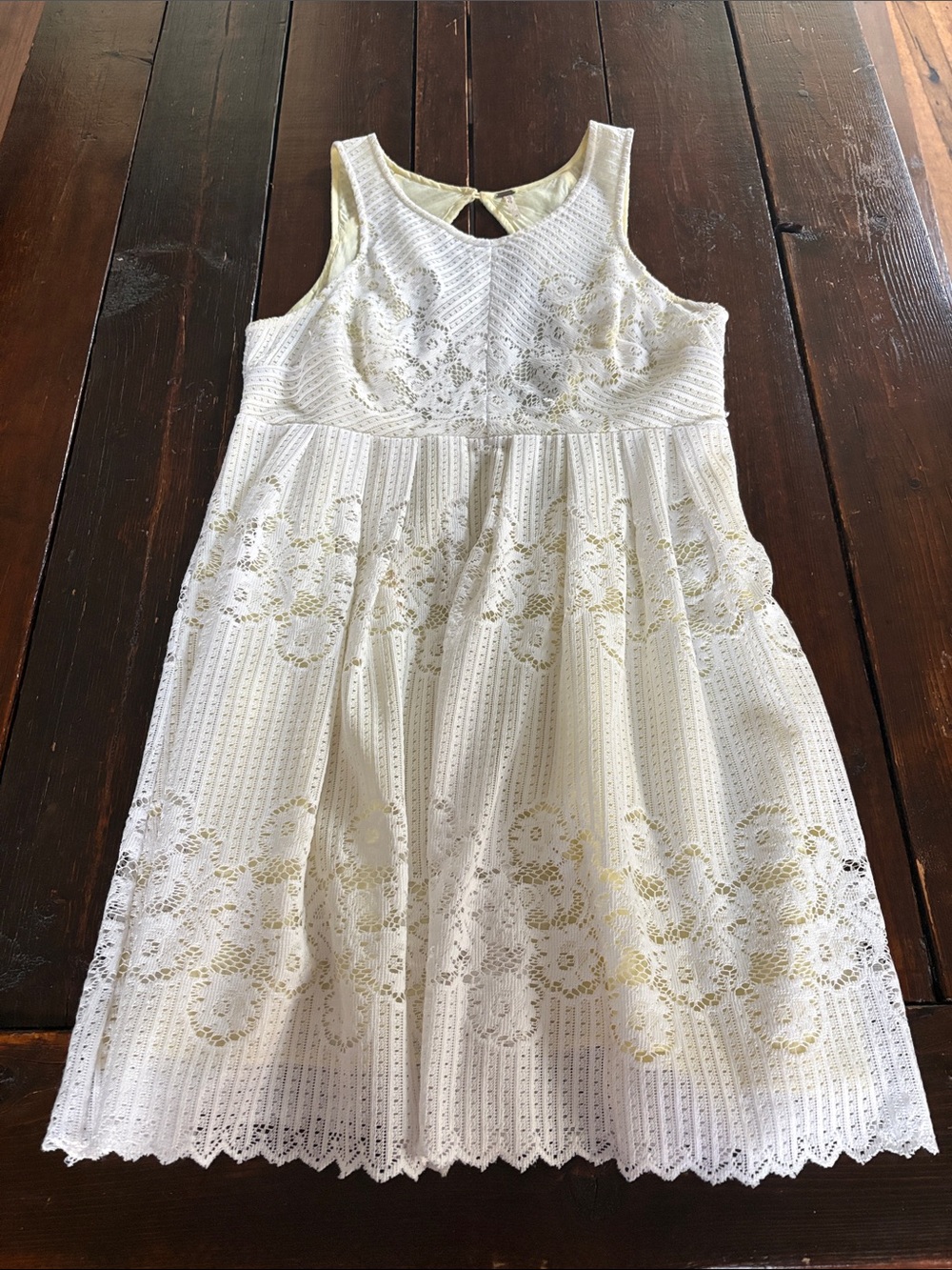 Free People White Lace Mini Dress with Gold Floral Accents